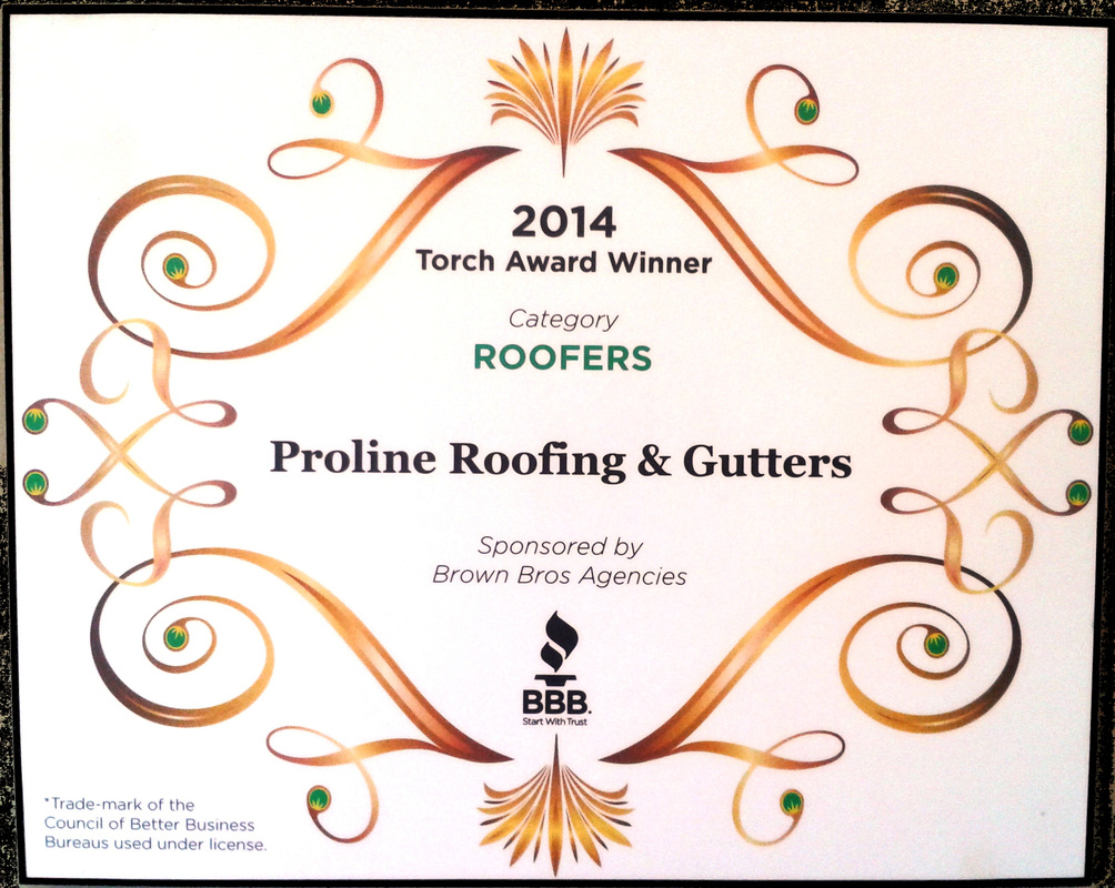 Proline Roofing Gutters 2014 winner of BBB torch award victoria bc better business bureau